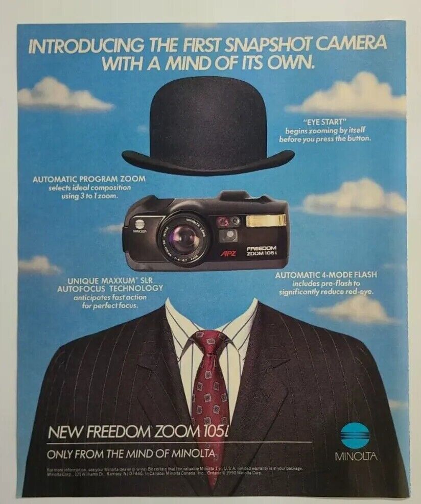 1991 Minolta Freedom Zoom 105i Snapshot Camera Vintage 1990\'s Magazine Print Ad