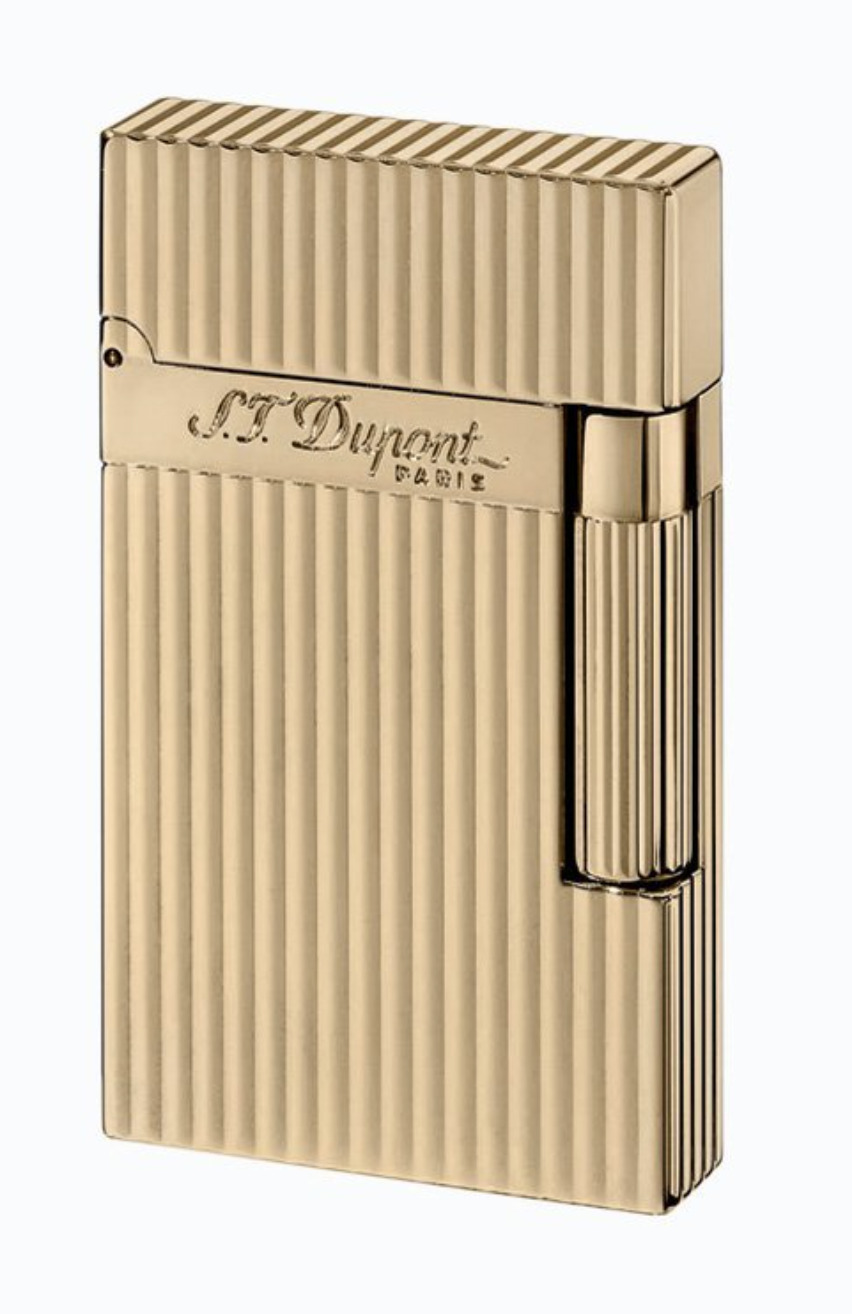 S.T. Dupont Yellow Gold Lighter, Vertical Lines, Line 2, 016827, (16827) NIB
