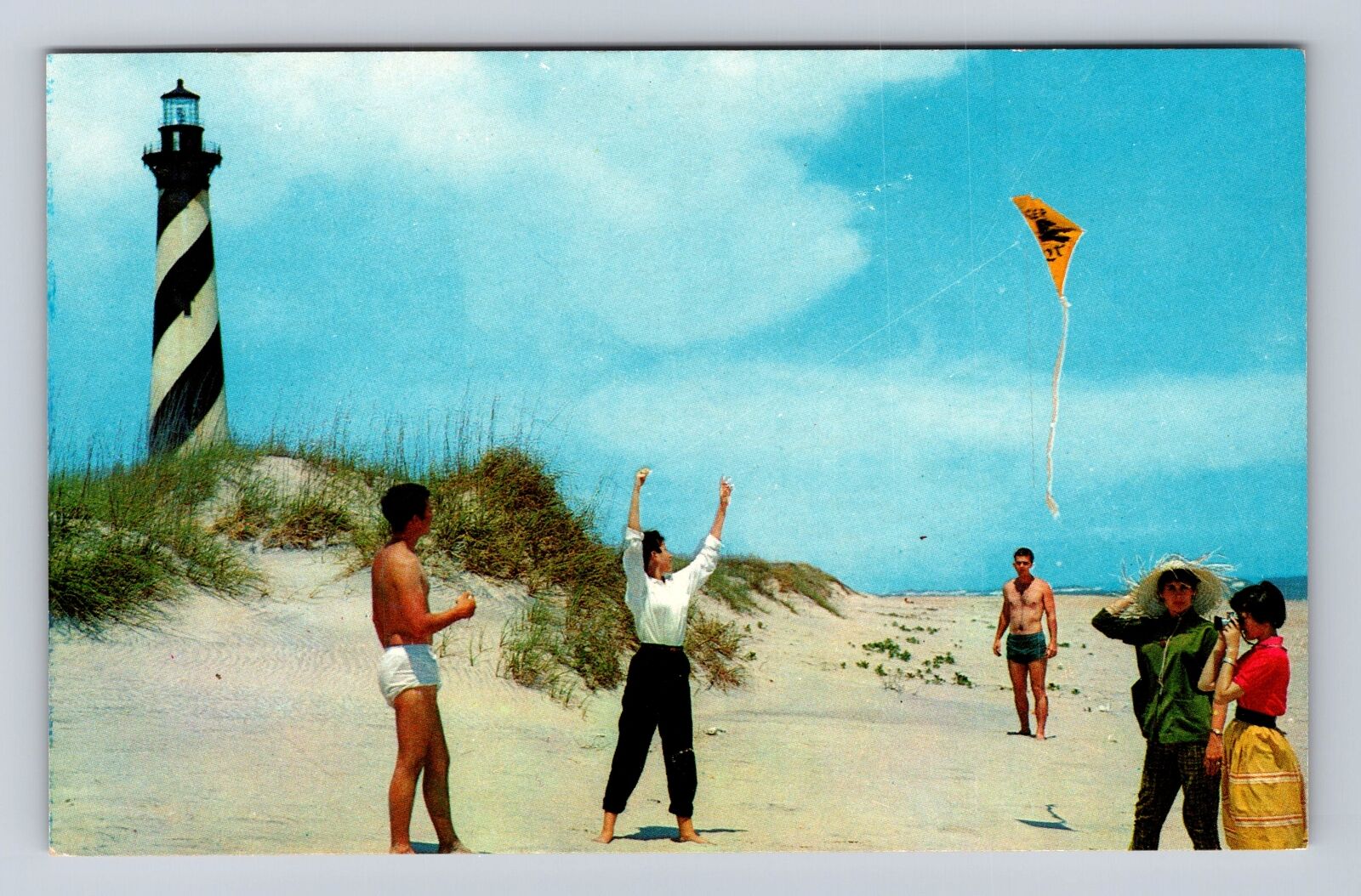 Buxton NC-North Carolina, Hatteras Light, Flying a Kite, Vintage Postcard