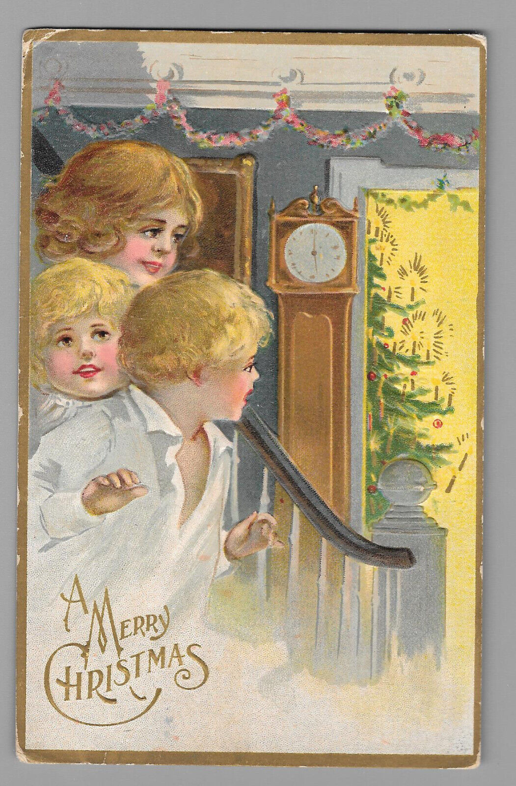 Antique 1908 Juvenile Merry Christmas Series Embossed Postcard
