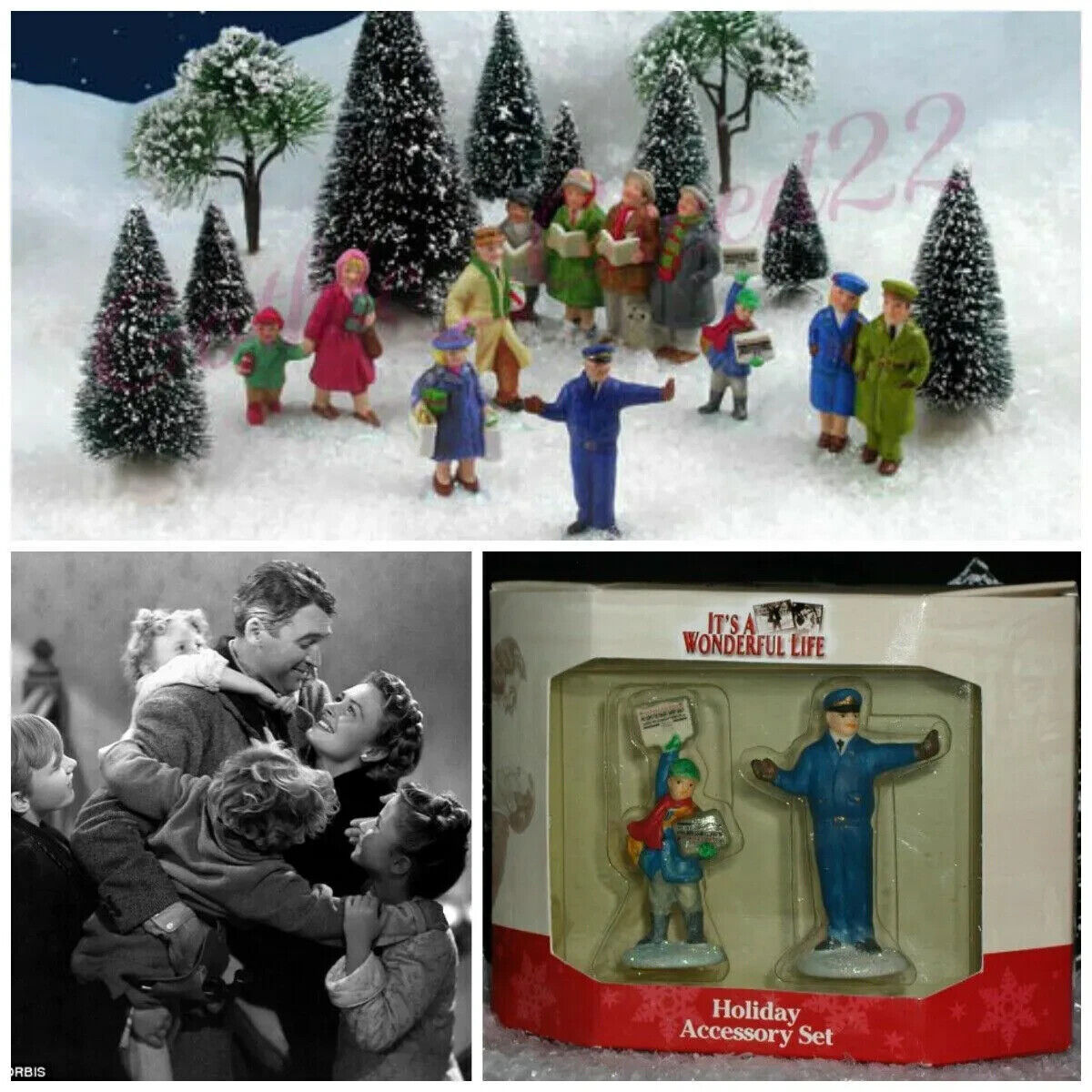 It's A Wonderful Life Enesco Christmas Village 'NewsPaper Boy/Cop/Bert' '05 NIB