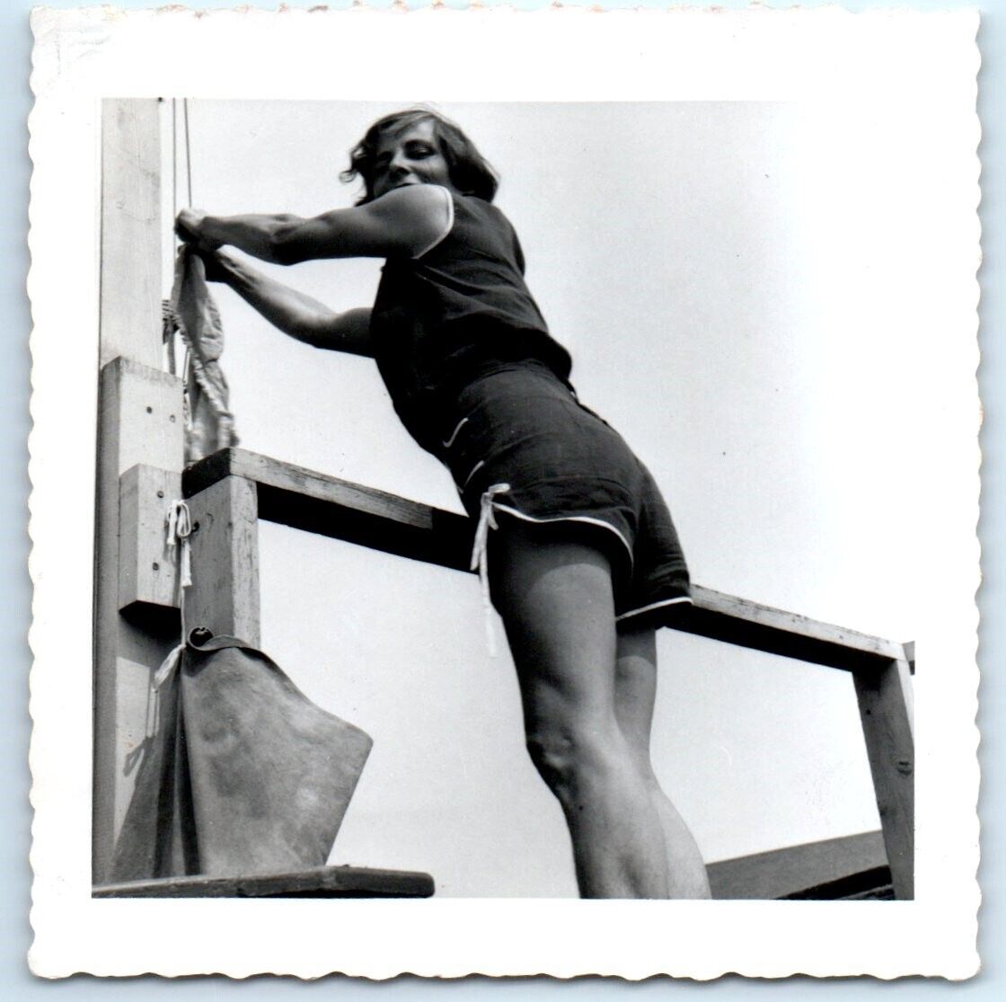  1930\'s Abstract View Woman in Bathing Suit Nice Legs Looking Up VTG Photo A9
