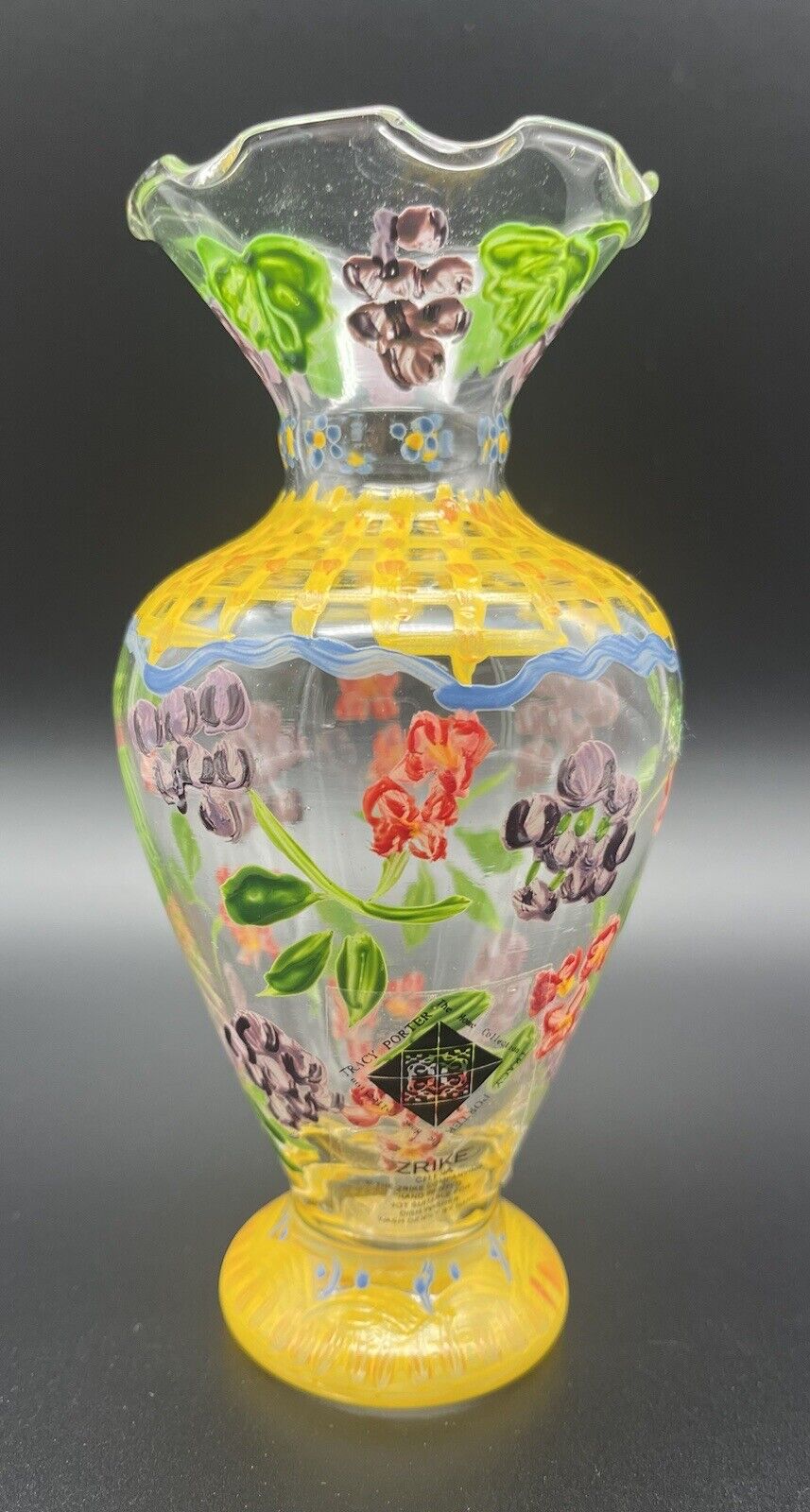 Vtg Tracy Porter Hand Painted Glass Floral Bud Vase 6.5\