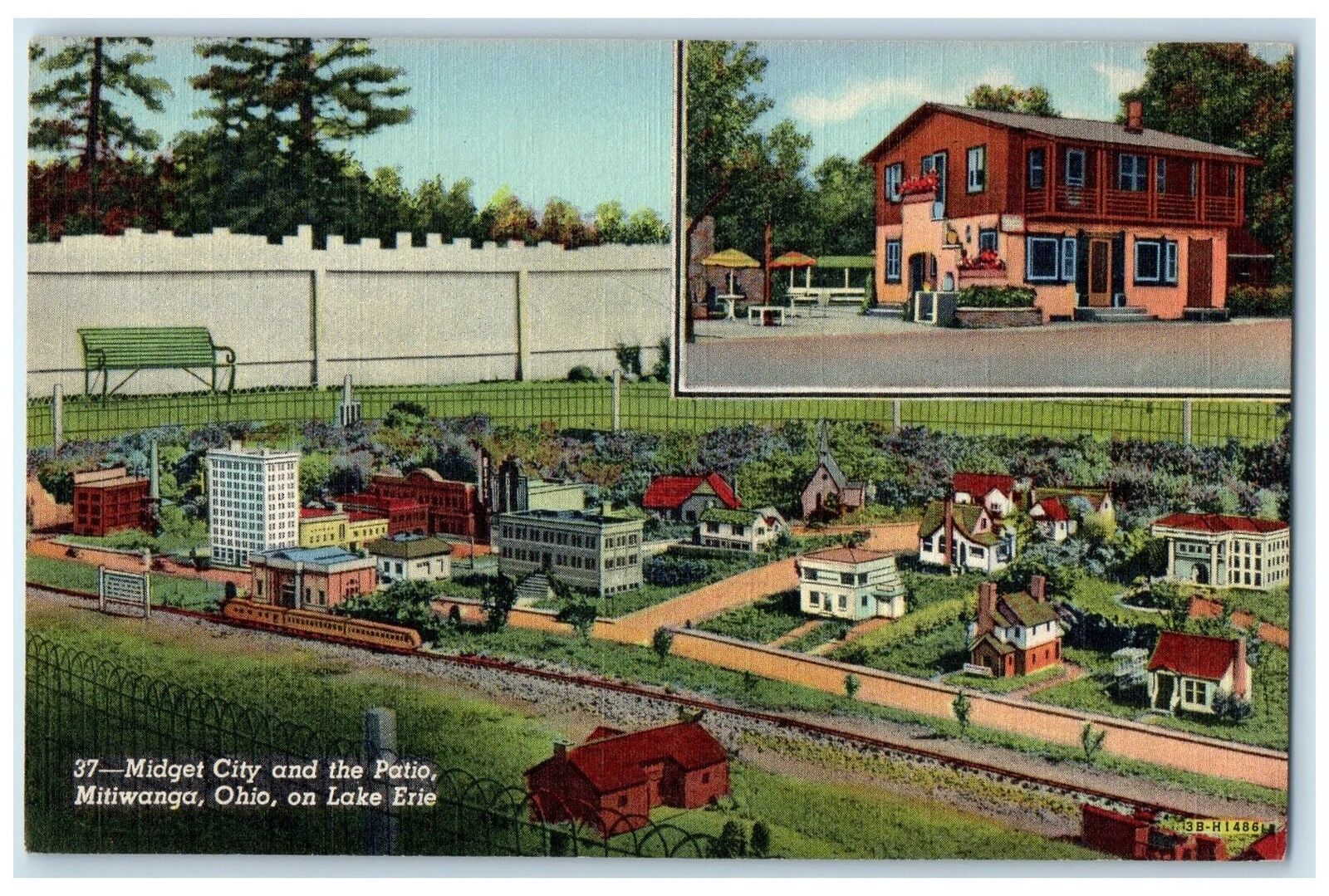 Mitiwanga Ohio OH Postcard Midget City And Patio On Lake Erie c1940's Vintage