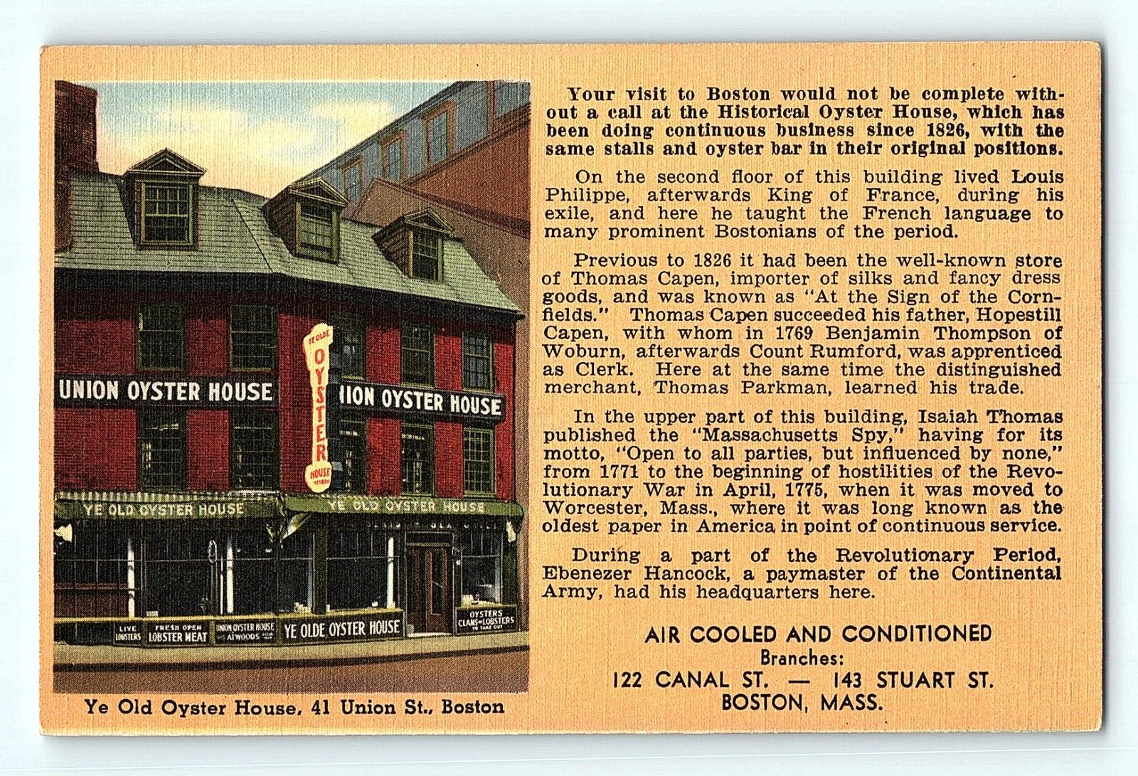 Union Oyster House Restaurant Boston Massachusetts Vintage Postcard E2