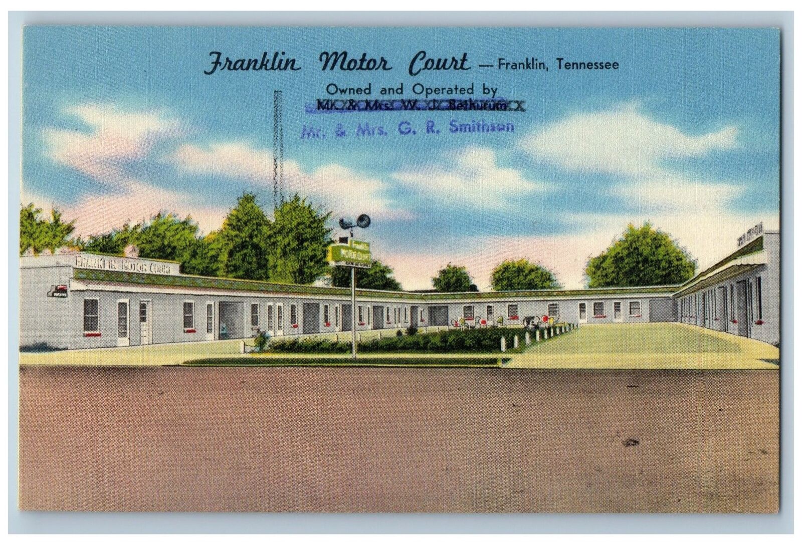 c1940 Franklin Motor Court And Restaurant Franklin Tennessee TN Signage Postcard