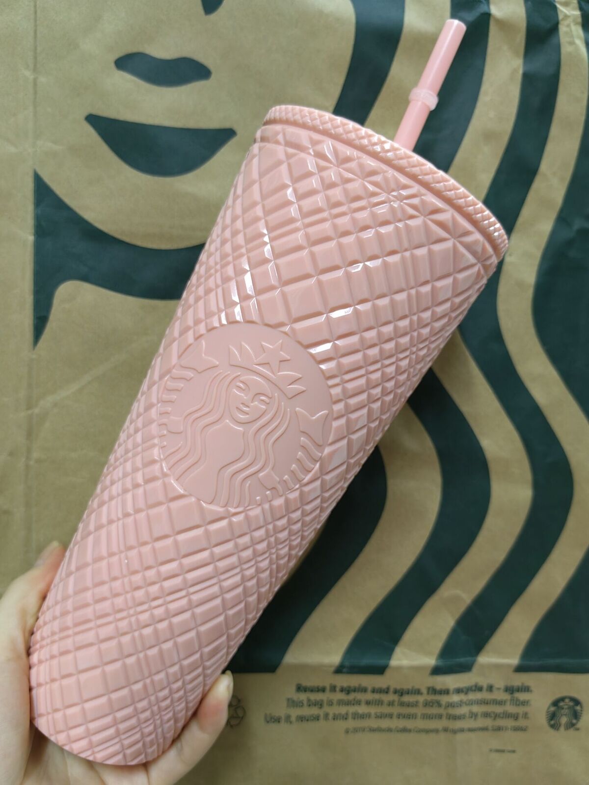 Starbucks Cups Matte Pink Checkered Straw Cups Tumbler Hot Gift 24oz 710ml Gifts