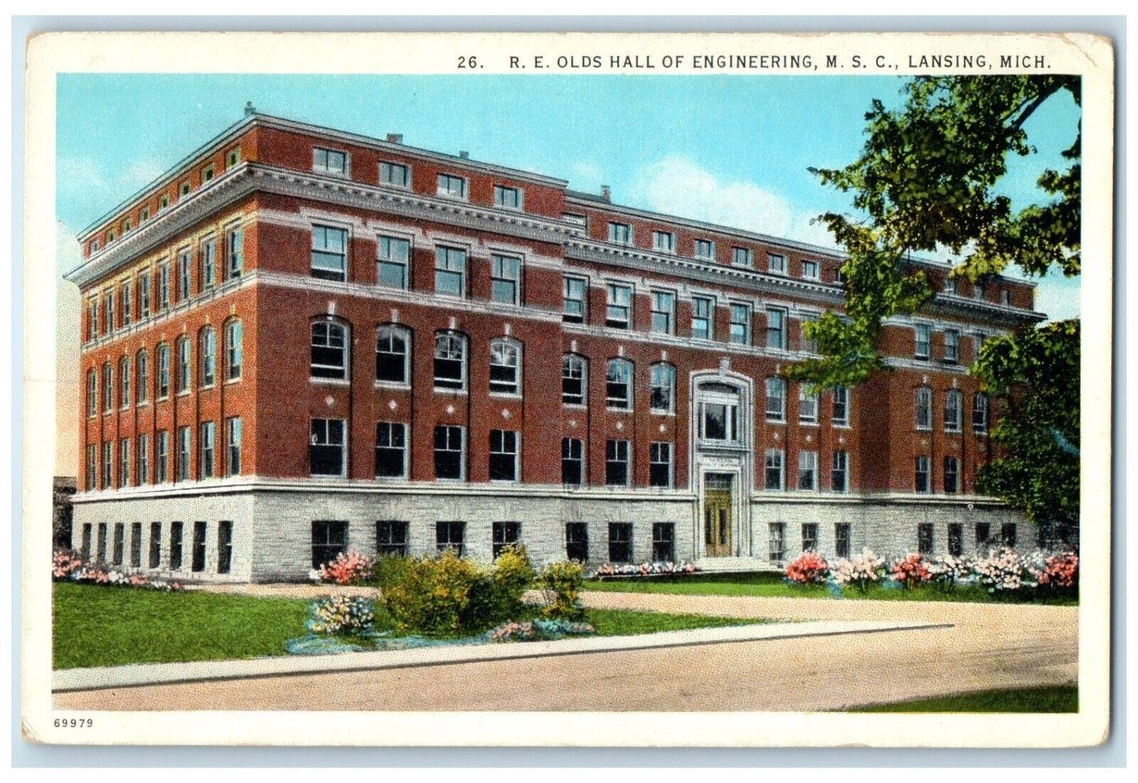 c1920\'s R.E. Olds Hall Engineering M.S.C. Exterior Lansing Michigan MI Postcard