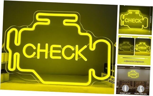 Check Engine Light Neon Sign Check LED Sign Dimmable Neon Light F-Check Machine
