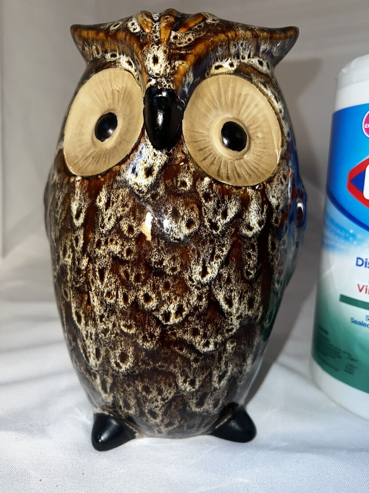 vintage ceramic owl vase / planter hand painted glazed