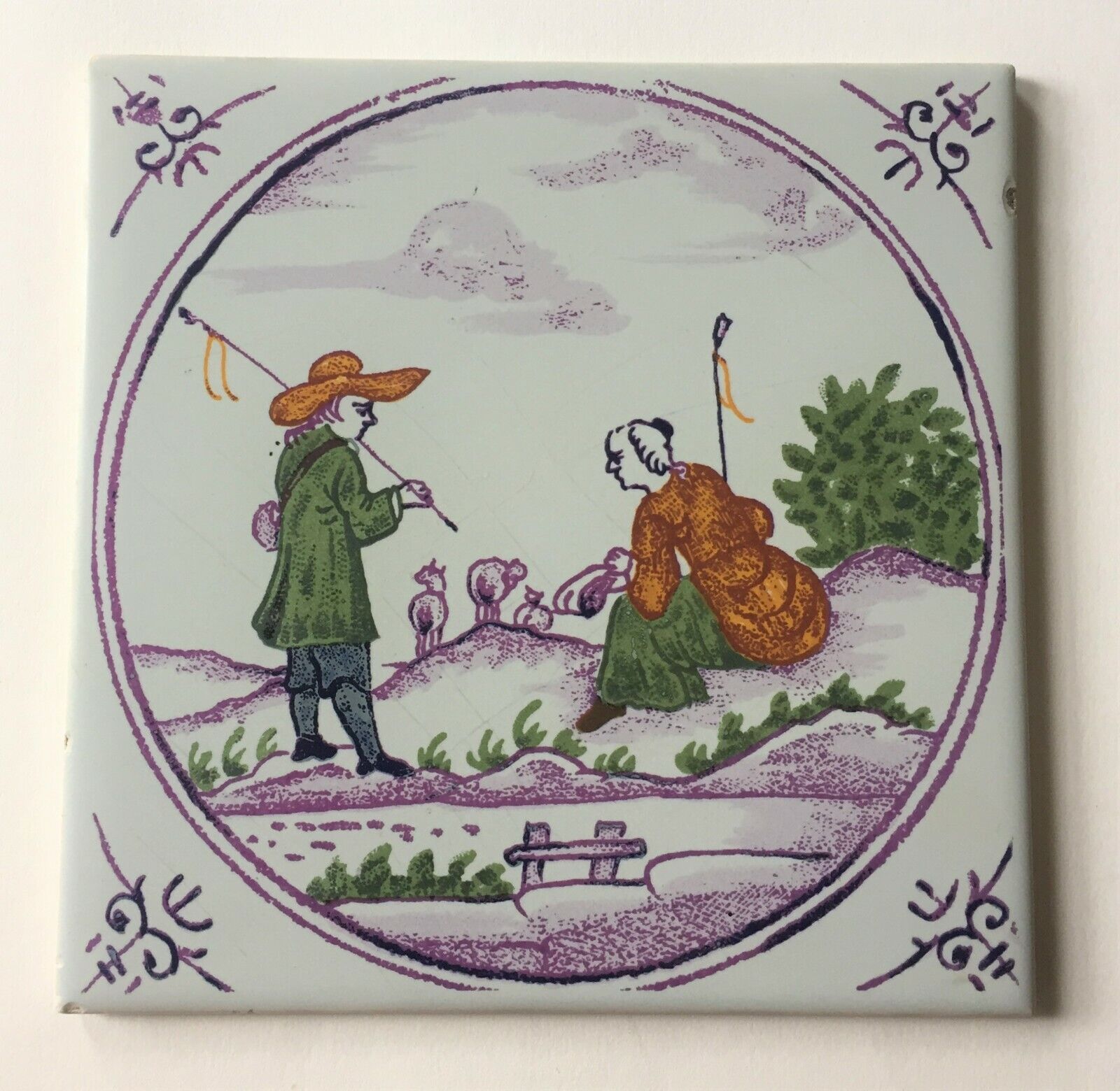 Vintage Pilkington Ceramic Tile: Dutch Shepherds VGC