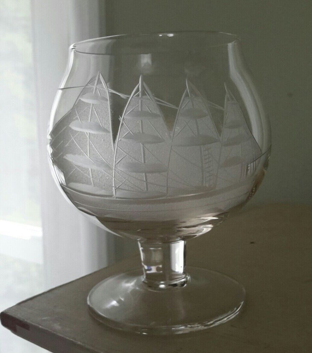 The Clipper Ship by Toscany Brandy Snifter Etched Glass