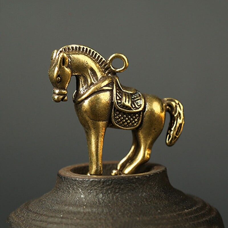 Pure Brass Horse Keychain Pendant Key Ring Jewelry Keyring Miniature Gift Craft