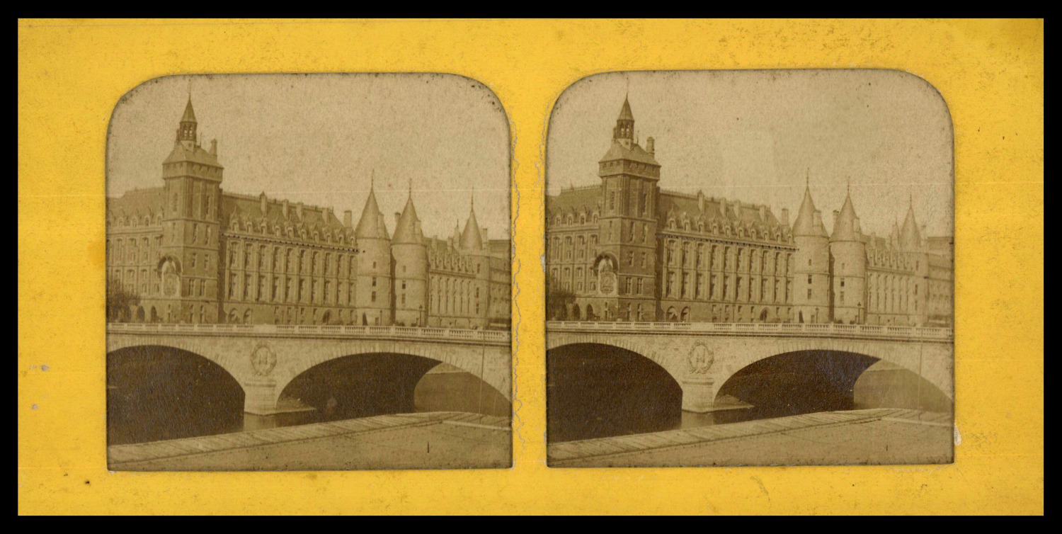 Paris, La Conciergerie, ca.1860, Day/Night Stereo (French Tissue) Vintage Print