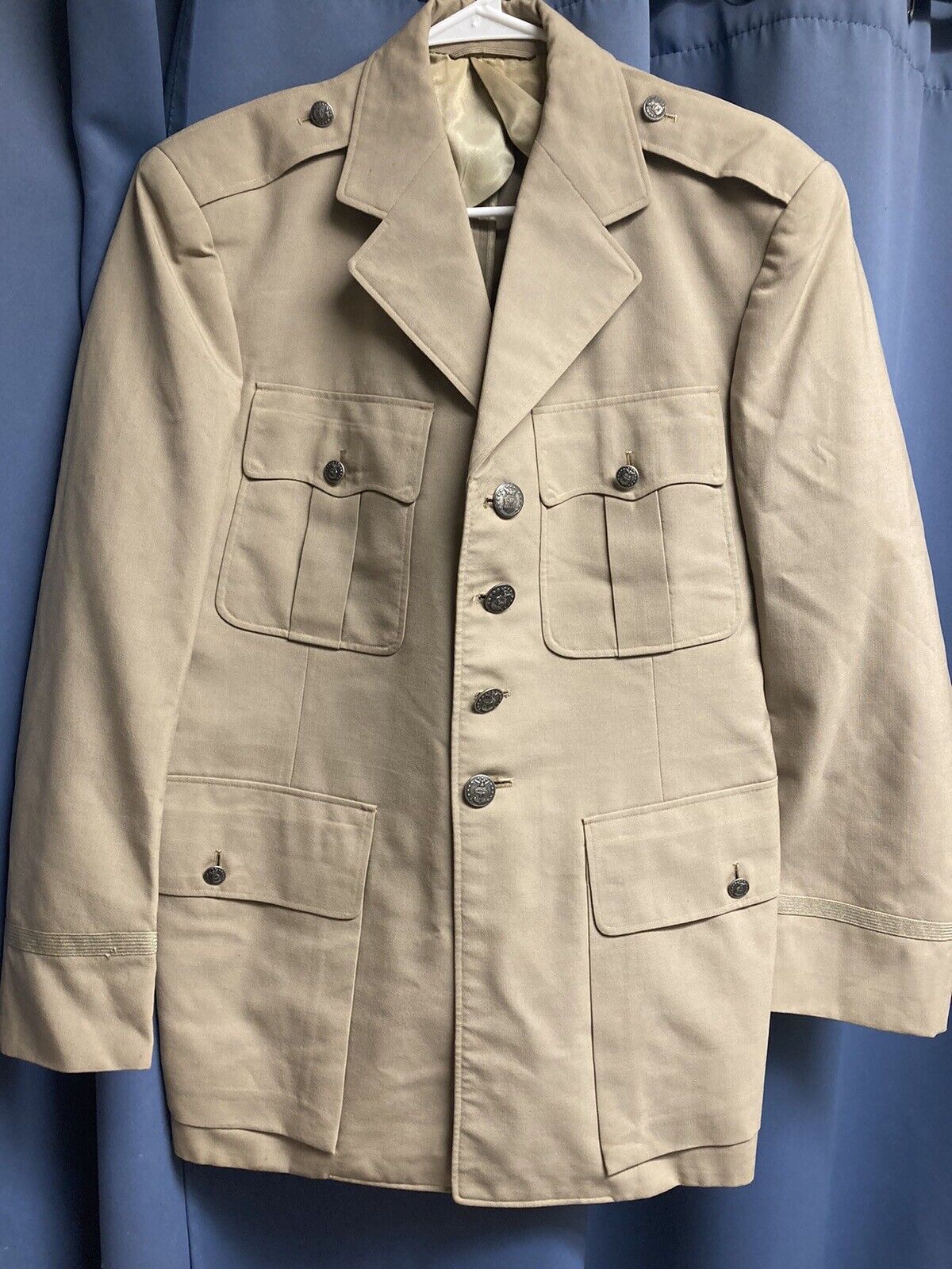 Early U.S. Air Force Officers Summer Tan Khaki Coat, Silver Tans 40R, Korean War