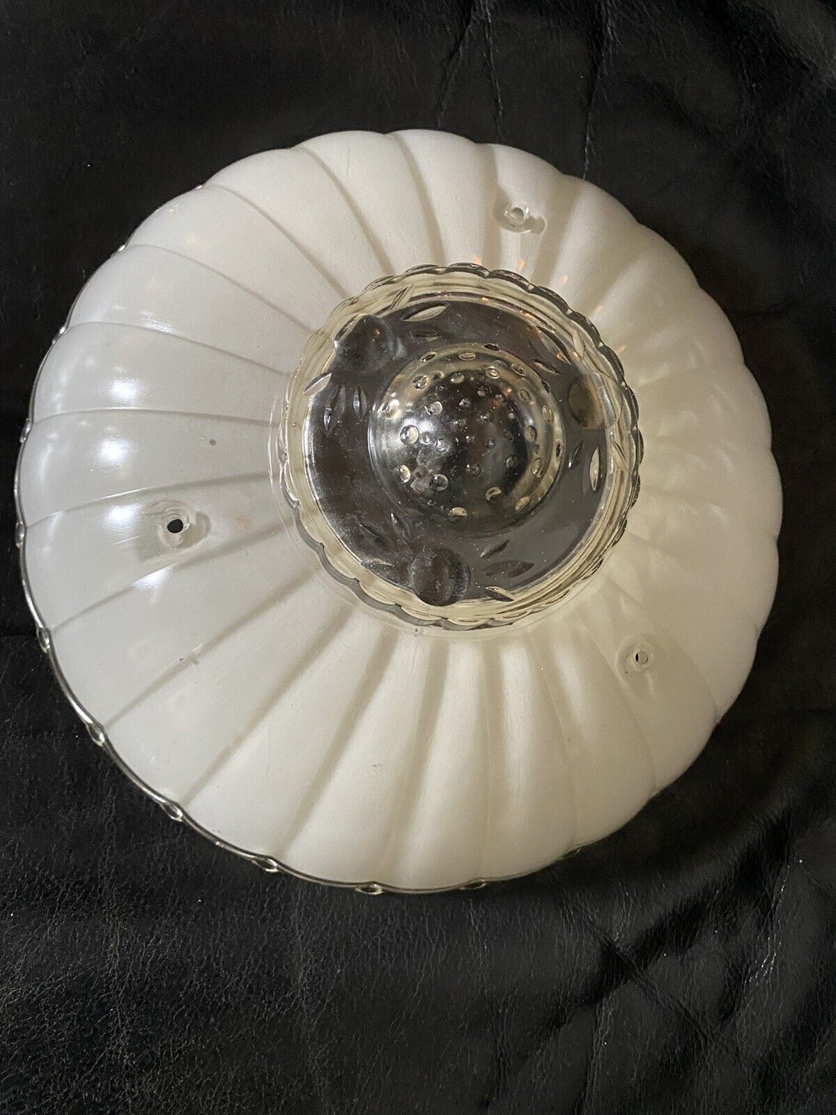 Vintage Frosted Beveled Glass Ceiling Globe Antique Lamp Deco Mid MCM White