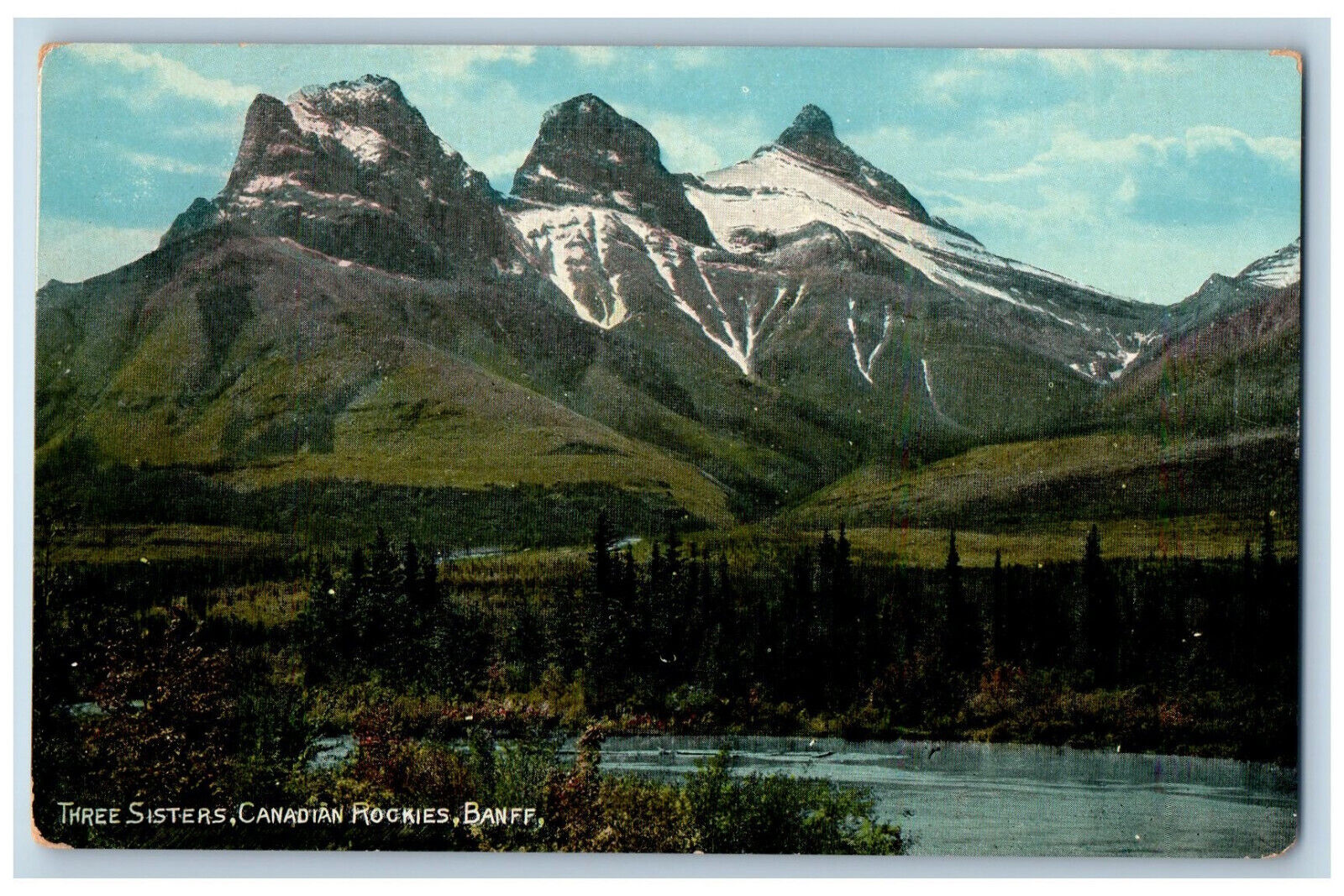 Banff Alberta Canada Postcard Three Sisters Canadian Rockies c1910 Antique
