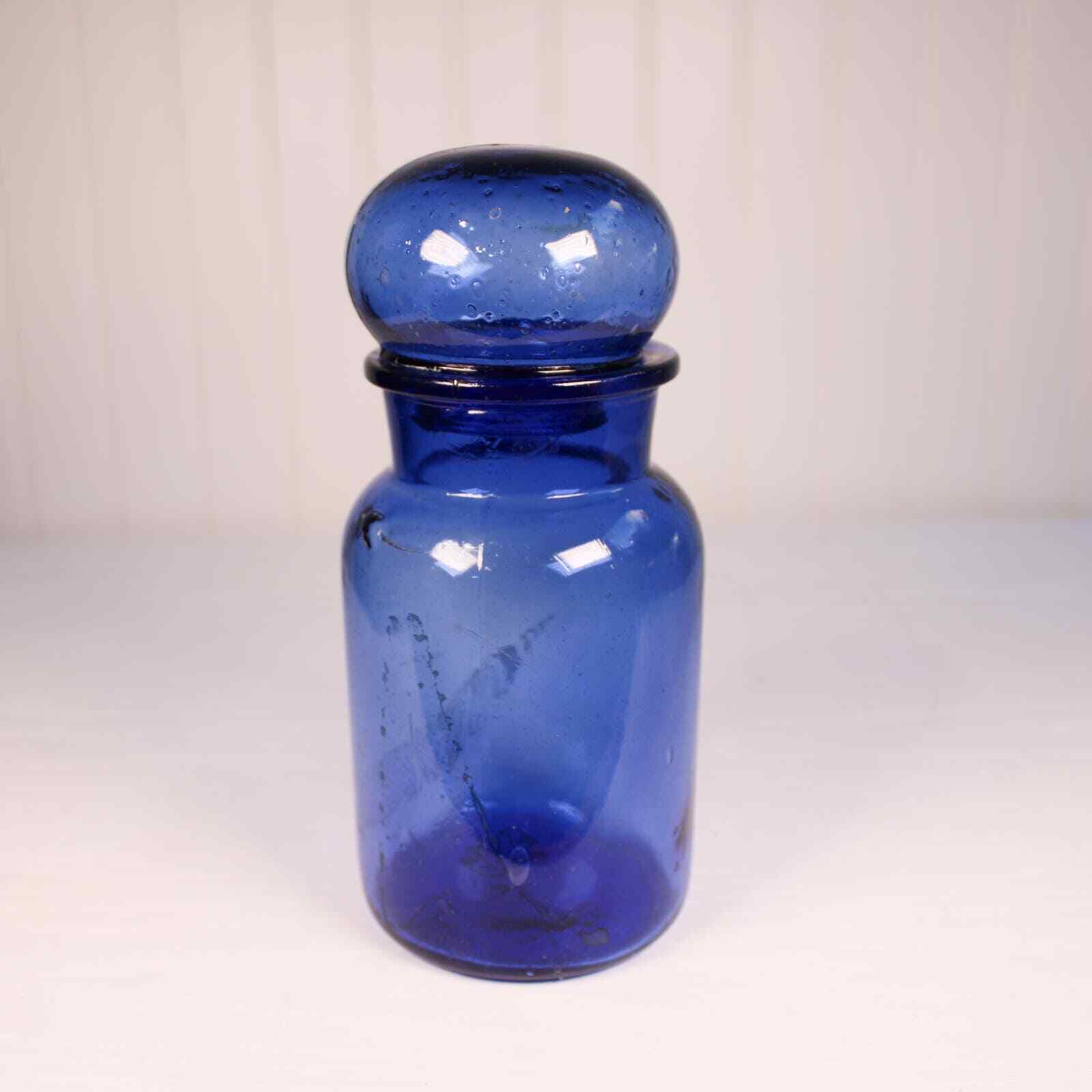 Vintage Cobalt Blue Glass Apothecary Jar with Lid 9\