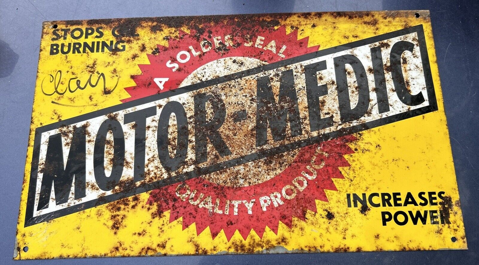 Vintage Early Motor-medic Rack Topper Metal Sign