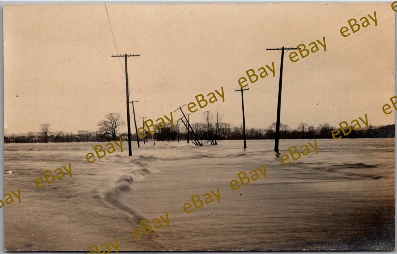 Postcard New Philadelphia, Ohio 1913 Flood; S. Broadway Towards Bridge RPPC Fn