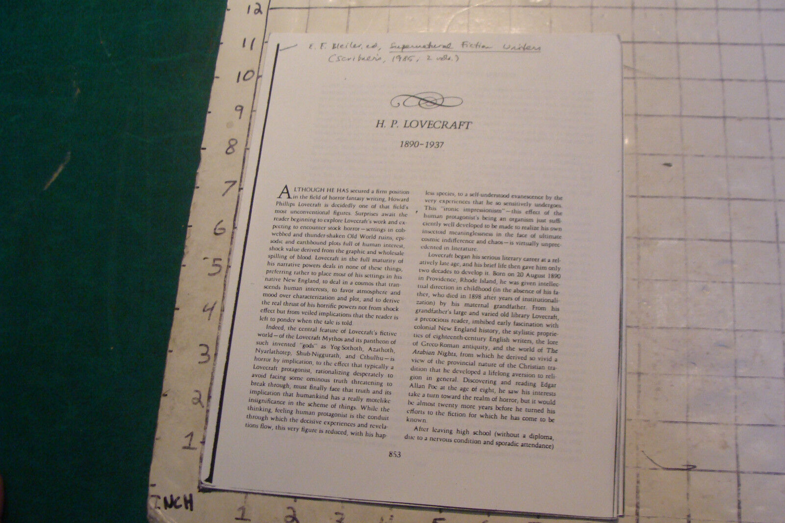 photocopy article: H P LOVECRAFT 1890-1937; 7pgs, picked up 1985