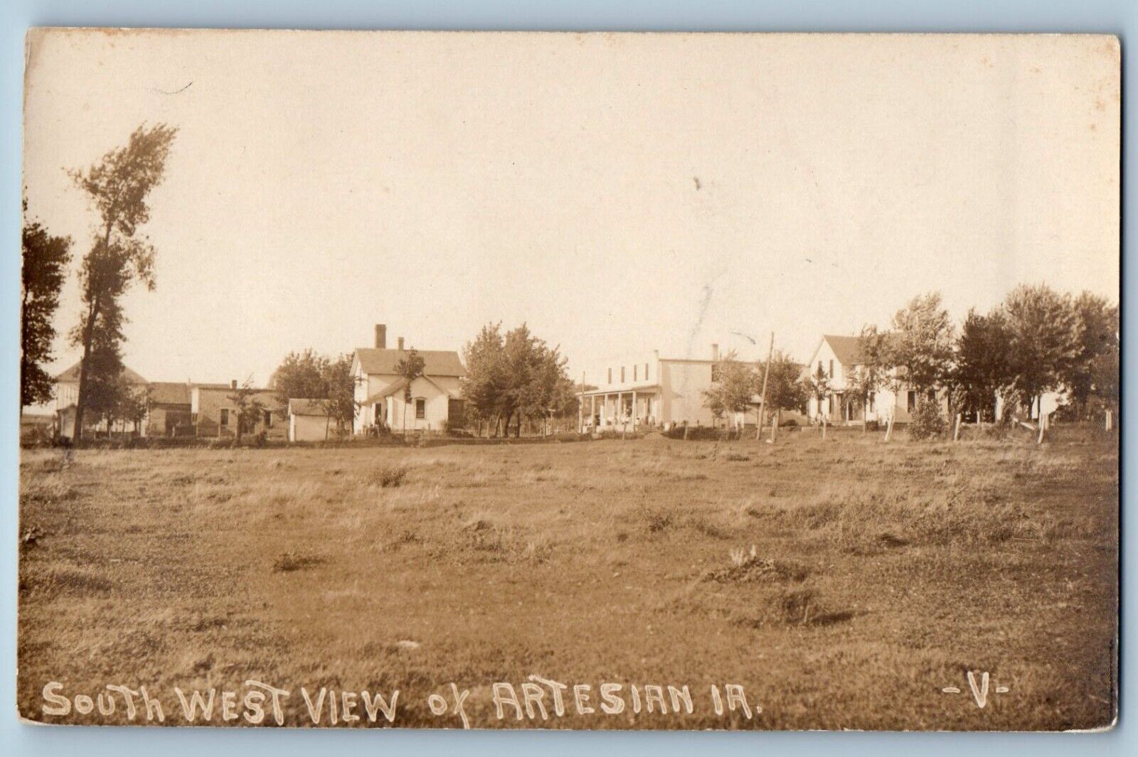 Artesian Iowa IA Postcard RPPC Photo South West View Houses Scene Field c1930\'s