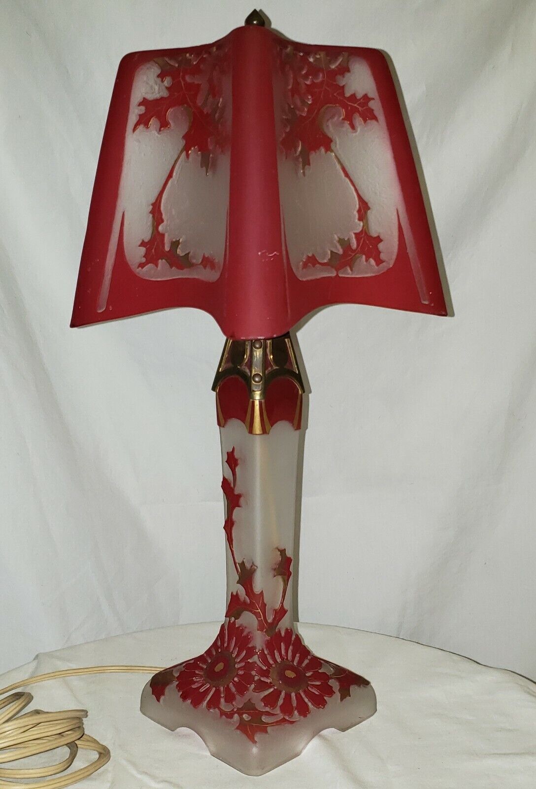 Antique Legras Cameo Glass Table Lamp w Shade Complete  Early 20th Century