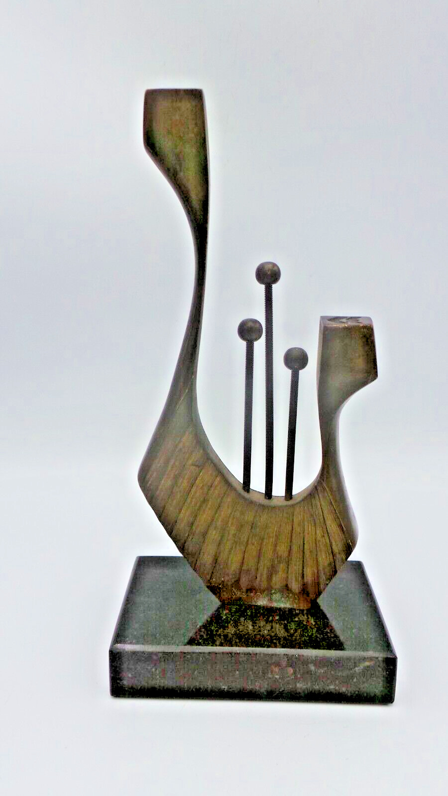 Baruch Shoham Brutalist Bronze Signed Psalterium Sculpture David’s Lyre Harp