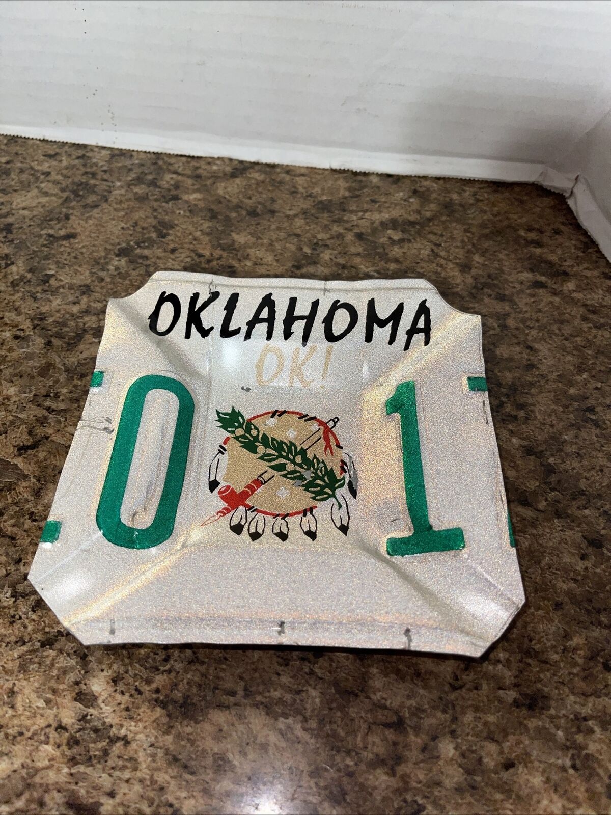Original Authentic Oklahoma License Plate Ashtray Oklahoma OK 0 1