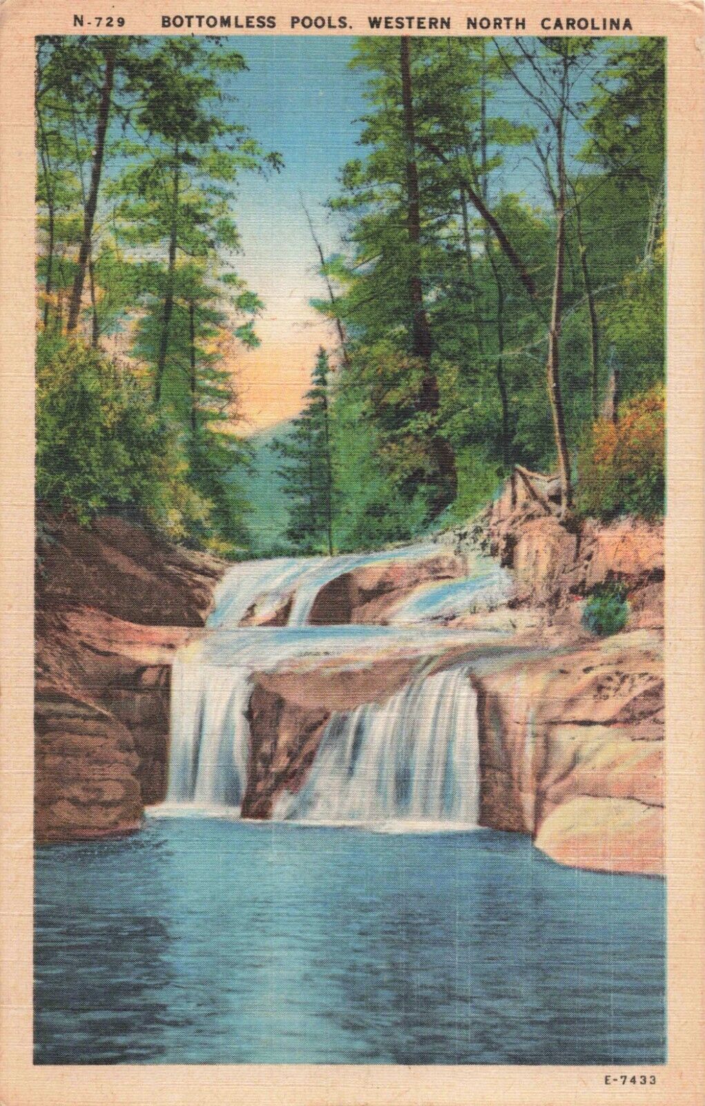 Asheville NC, Bottomless Pools Falls, Western North Carolina, Vintage Postcard