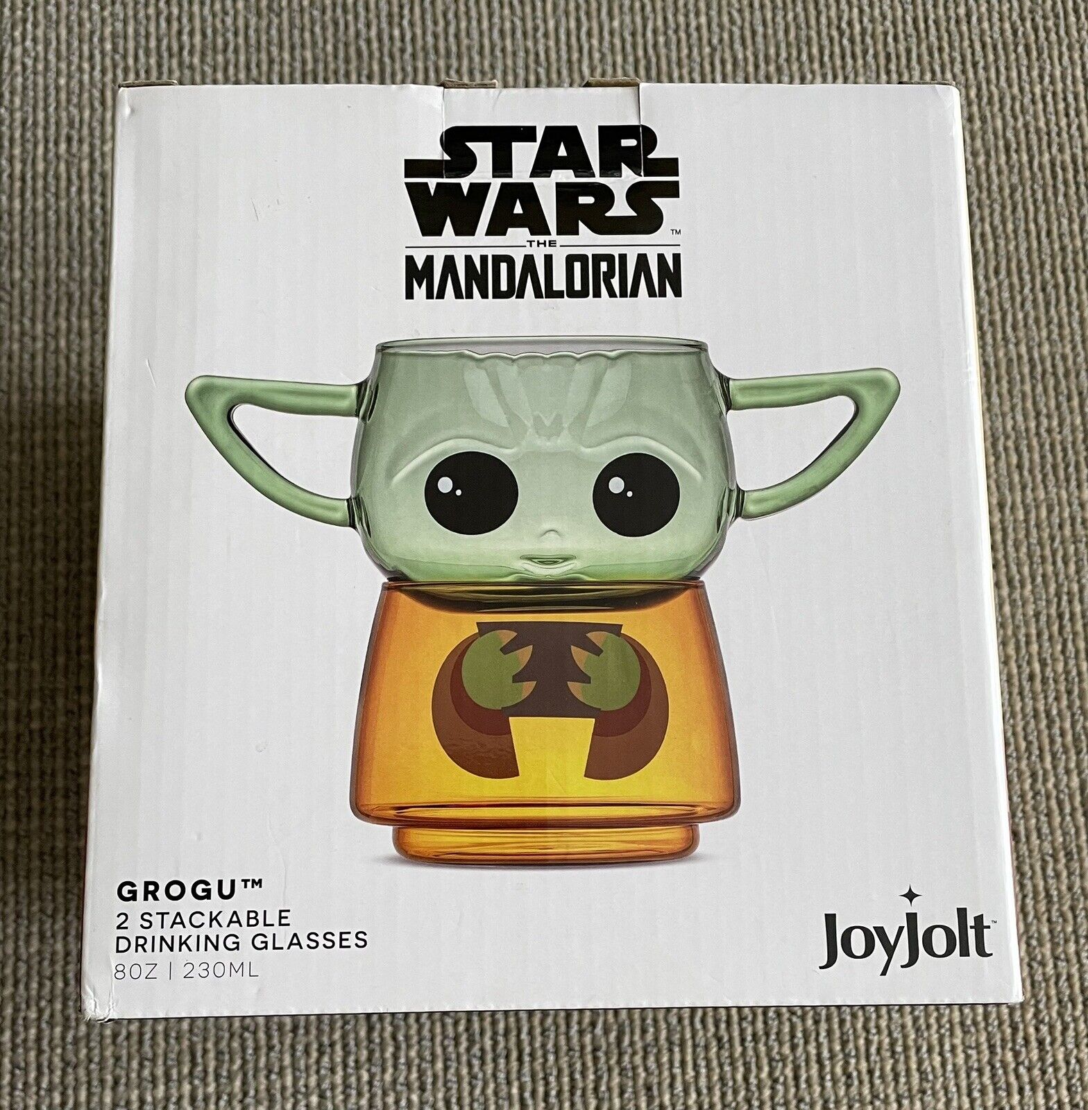 Joyjolt Star Wars Mandalorian Grogu Baby Yoda 2 Stackable Drinking Glasses Cute