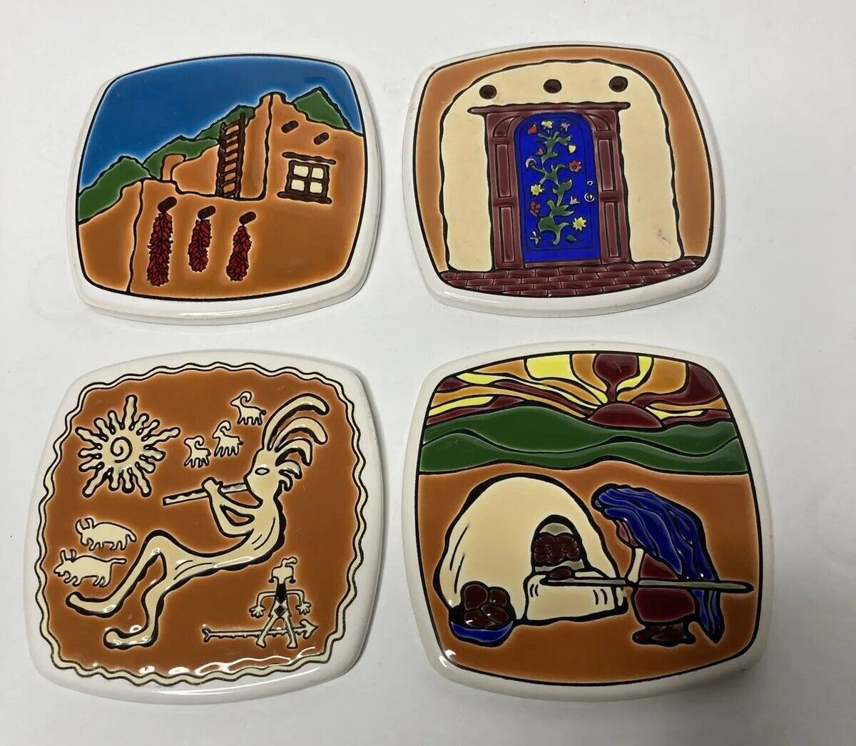 Vintage Native American Mexican Prehistoric Tribal Ceramic Tiles (Lot Of 4)