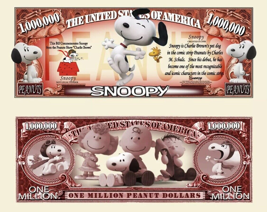 ✅ Pack of 10 Snoopy Peanuts Cartoon Collectible Novelty 1 Million Dollar Bills ✅