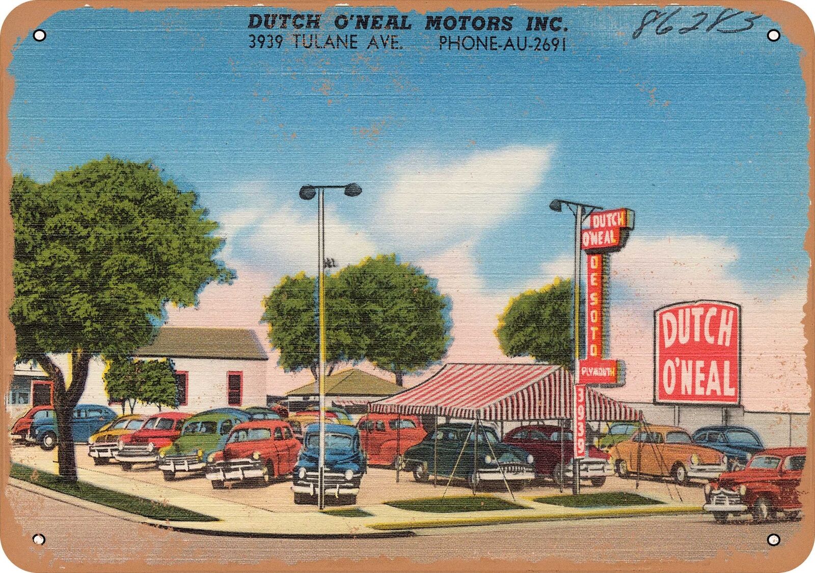 Metal Sign - Louisiana Postcard - Dutch O\'Neal Motors Inc., 3939 Tulane Ave.
