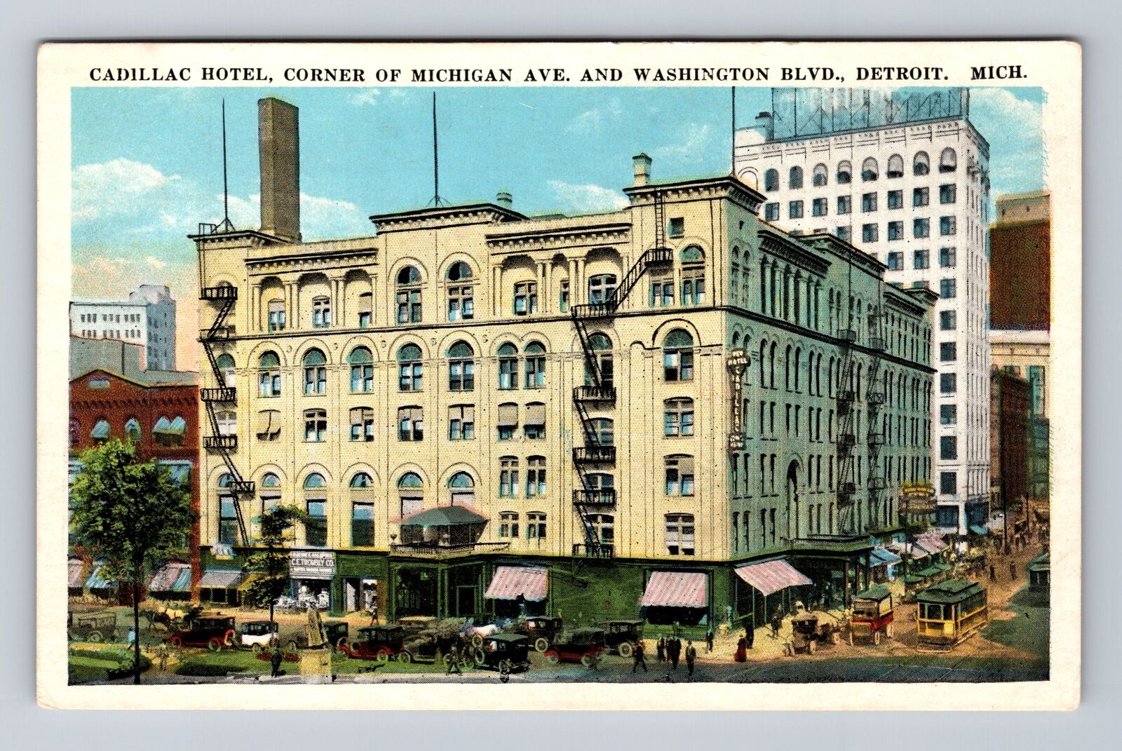 Detroit MI-Michigan, Cadillac Hotel, Corner Of Michigan Ave Vintage Postcard