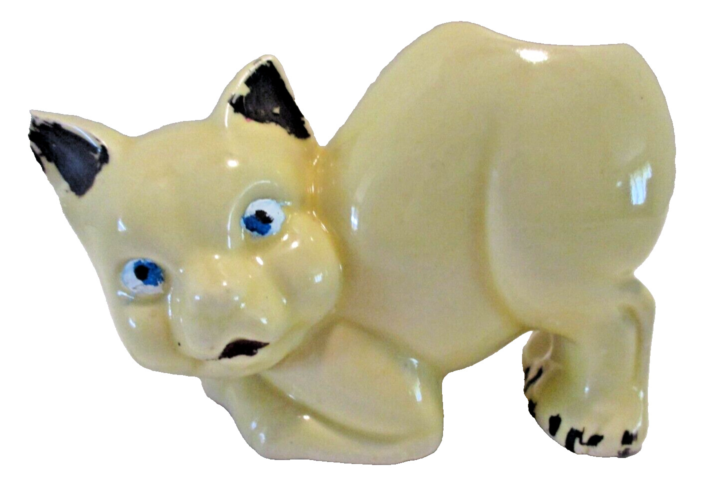 Vintage MCM Crouching Cat Yellow Pottery Planter