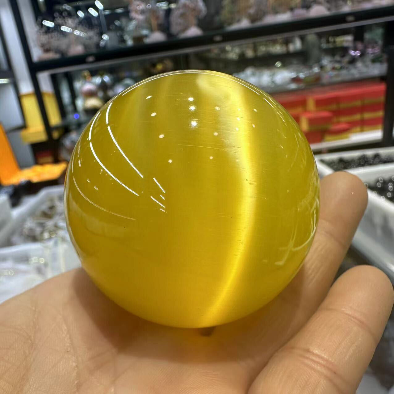 1pc Yellow Cat\'s eye Stone Sphere Quartz Crystal Reiki Ball Healing Gift Decor