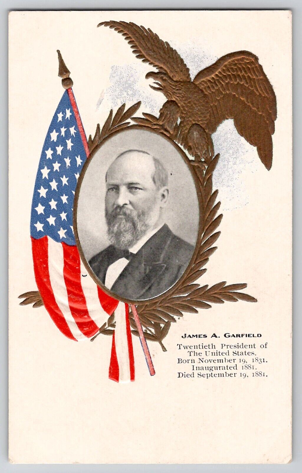 20th President James A. Garfield American Flag Eagle Political Postcard c1905-07
