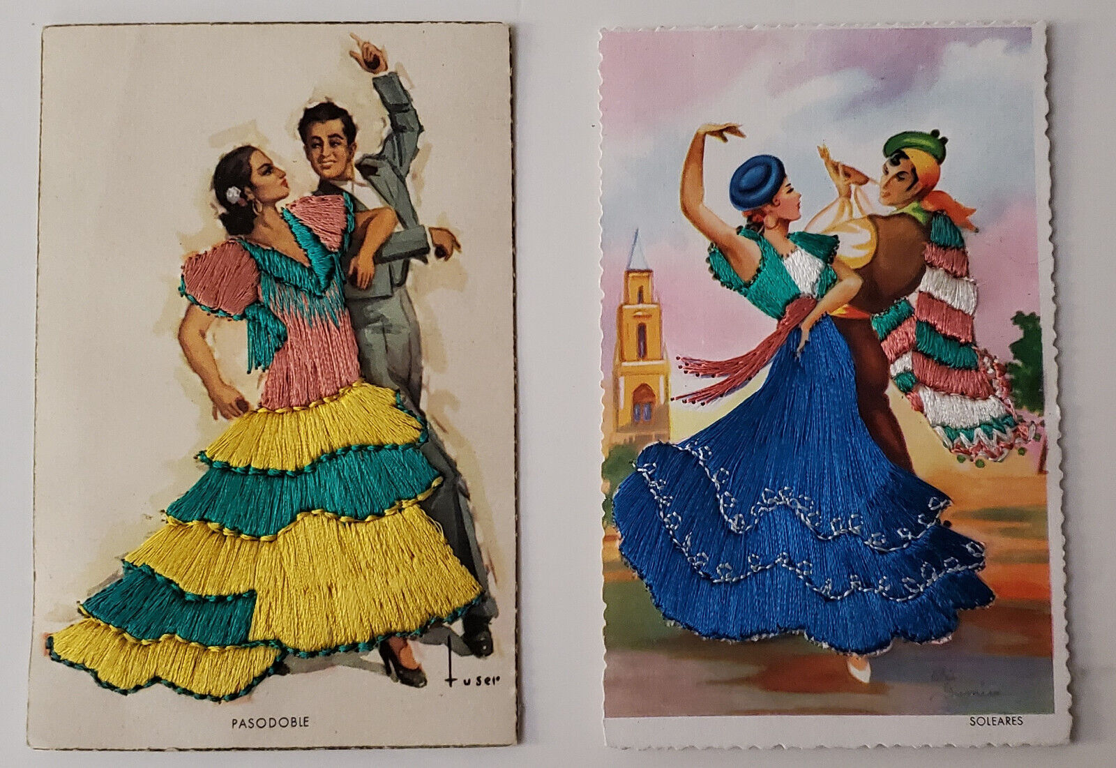Embroidered Spanish Dancer Postcards Set of 2 Spain Unused
