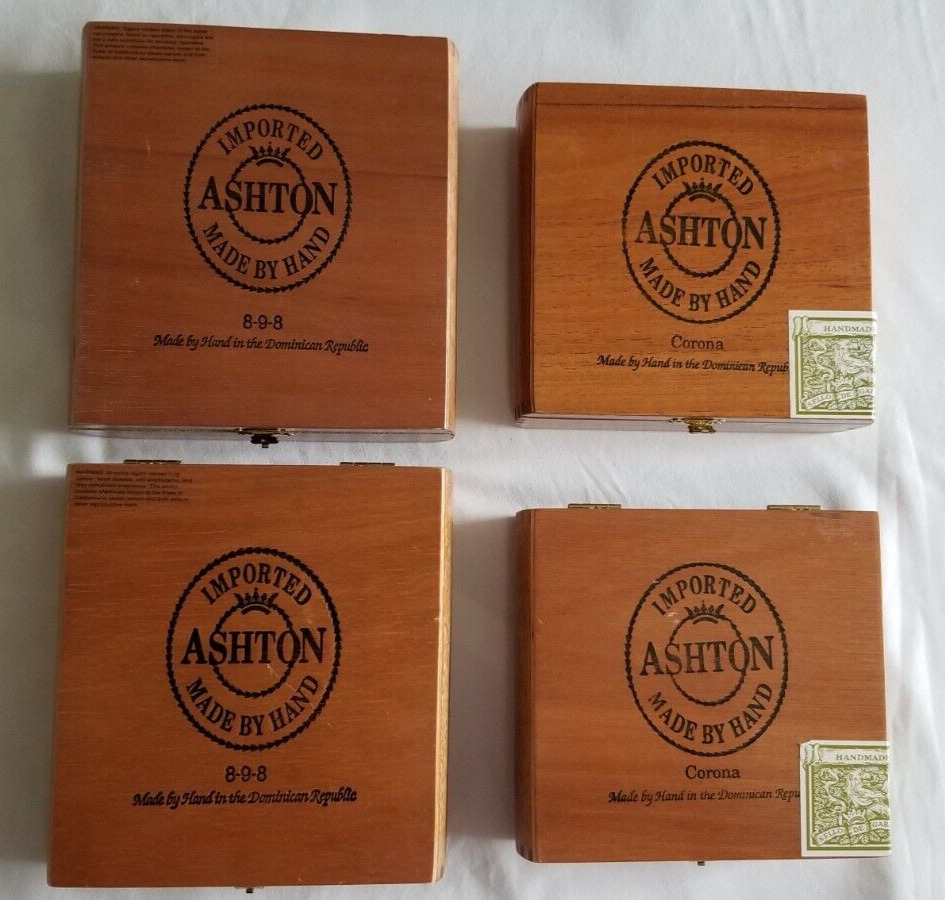 Cigar Boxes-Empty - 2 Ashton 898 and 2 Ashton Corona, with Metal Hinges/Clasps