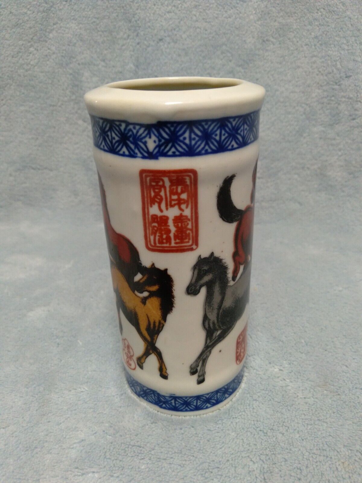 Chinese Porcelain Cylindrical Vase or Cup Horse Decorated 
