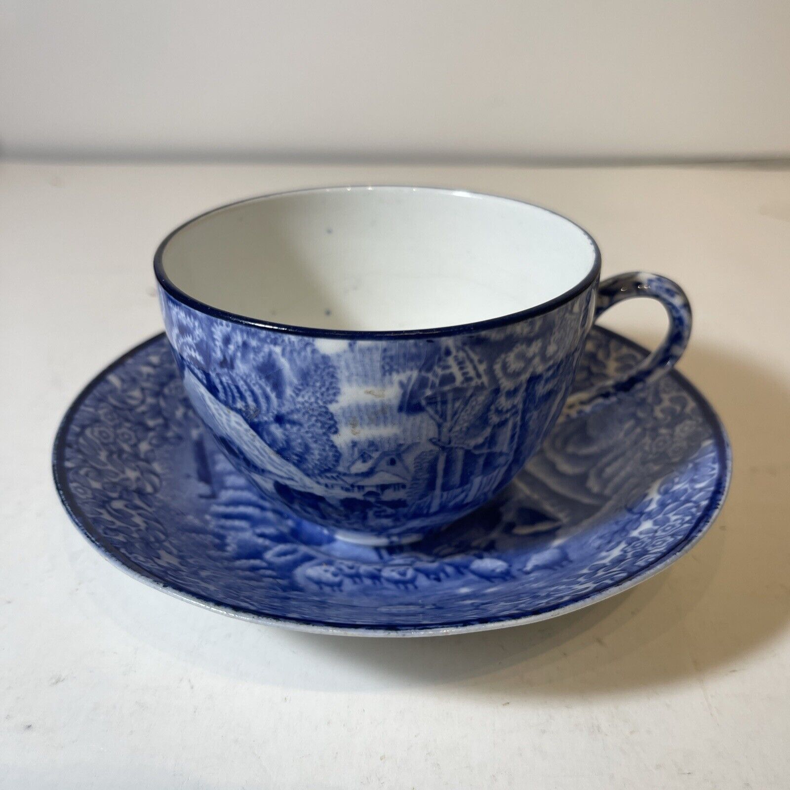 Antique 1900's Ye Old Foley Fenton England Blue And White Teacup And Saucer Rare