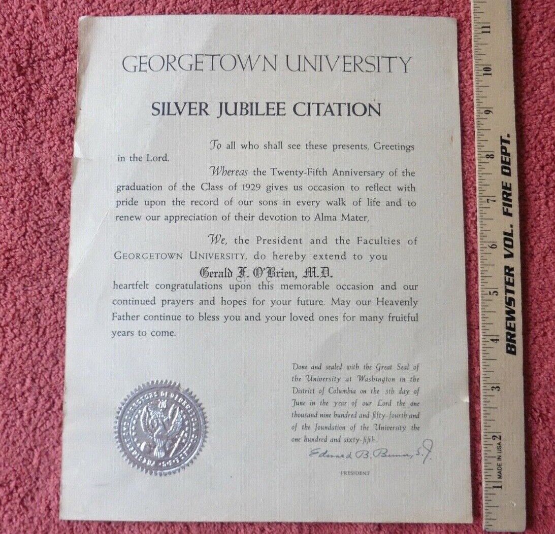 Vintage Georgetown University Silver Jubilee Citation paper ephemera Signed 