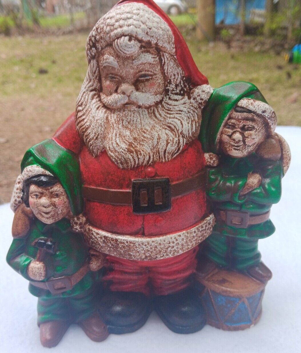 1985 Holland O Mold Ceramic Santa And Pixie Elves Christmas Figurine Vintage