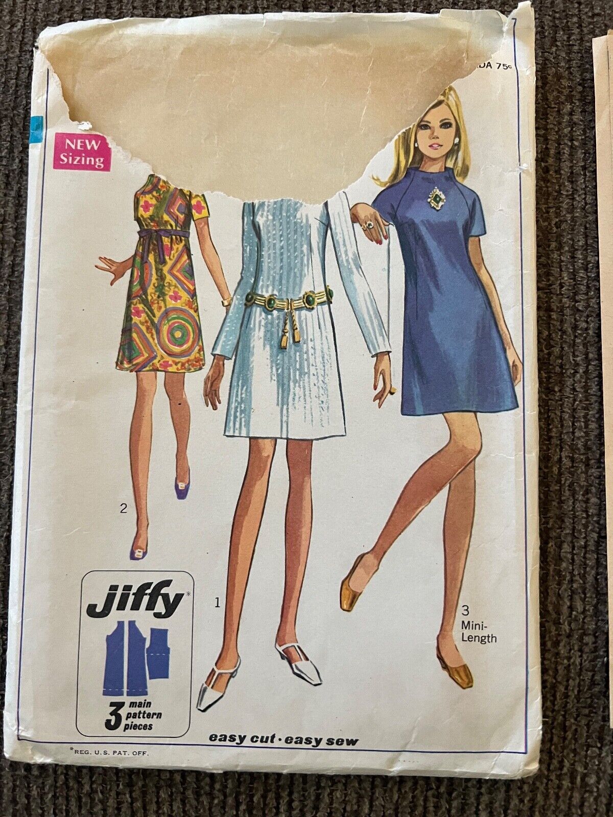 1968 Vintage SIMPLICITY 7673 Misses Jiffy A Line Dress Size 16 raglan back zip