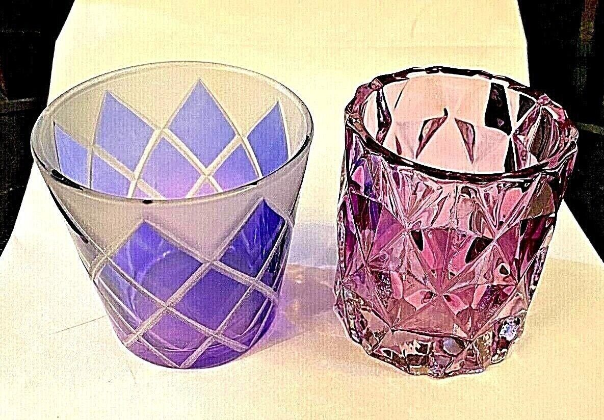 2 Yankee Candle GORGEOUS Purple Amethyst Easter Glass Votive Holders 