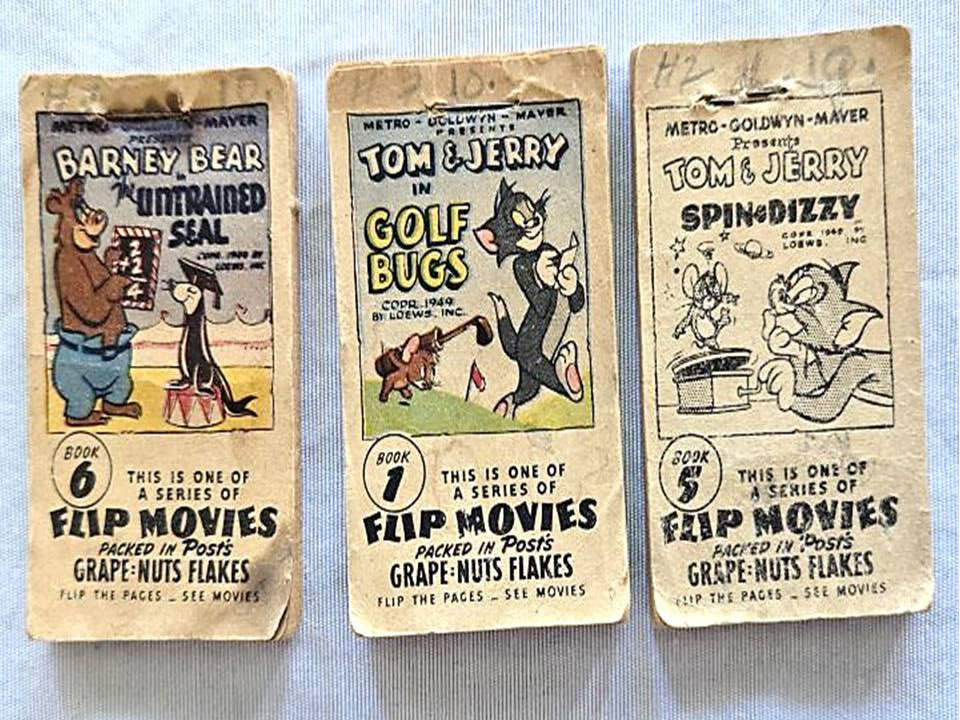 Lot of 3 Grape Nuts Flip Movie books Tom & Jerry & Barney Bear 1949