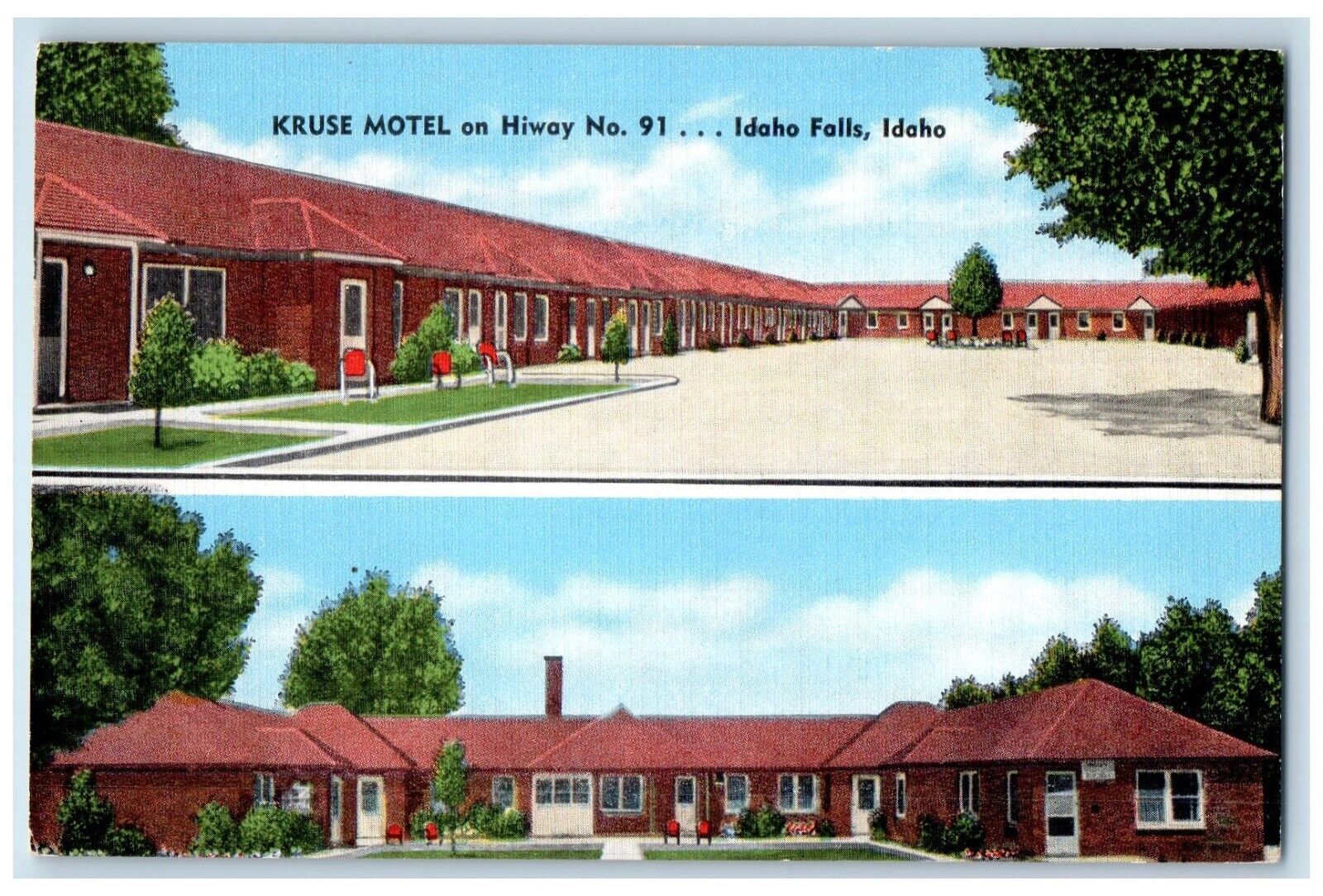 Idaho Falls Idaho Postcard Kruse Motel Building Exterior Multiview c1940 Vintage