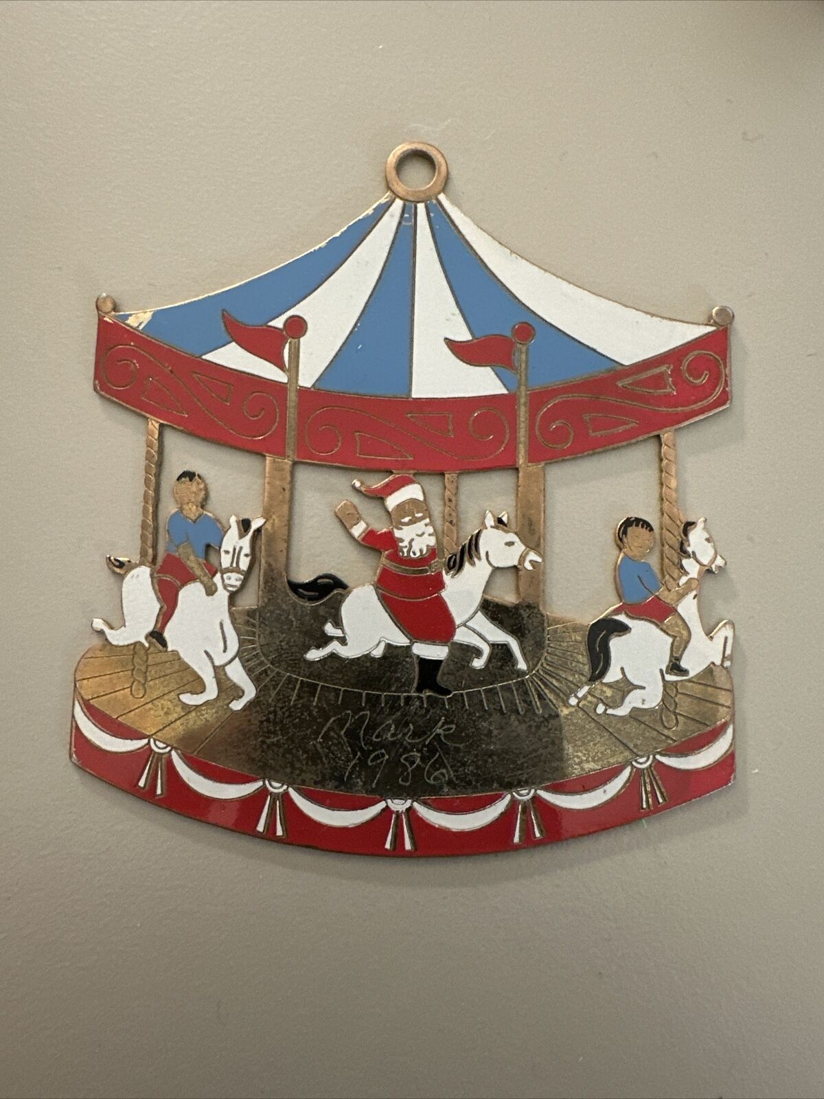Lillian Vernon Lillikins Brass Ornament Santa Carousel Merry-Go-Round (Engraved)