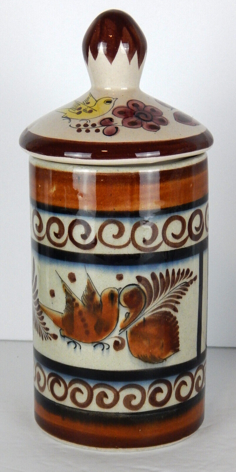 Vintage Tonala Mexico Pottery Hand Painted Canister With Lid Signed